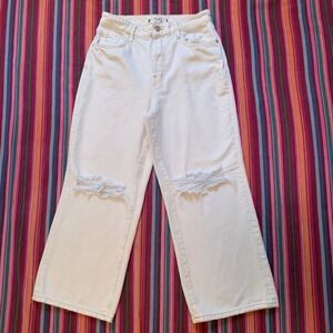 Free People We The Free Distressed Wide Leg Jeans Cream Off-White 29 High Rise